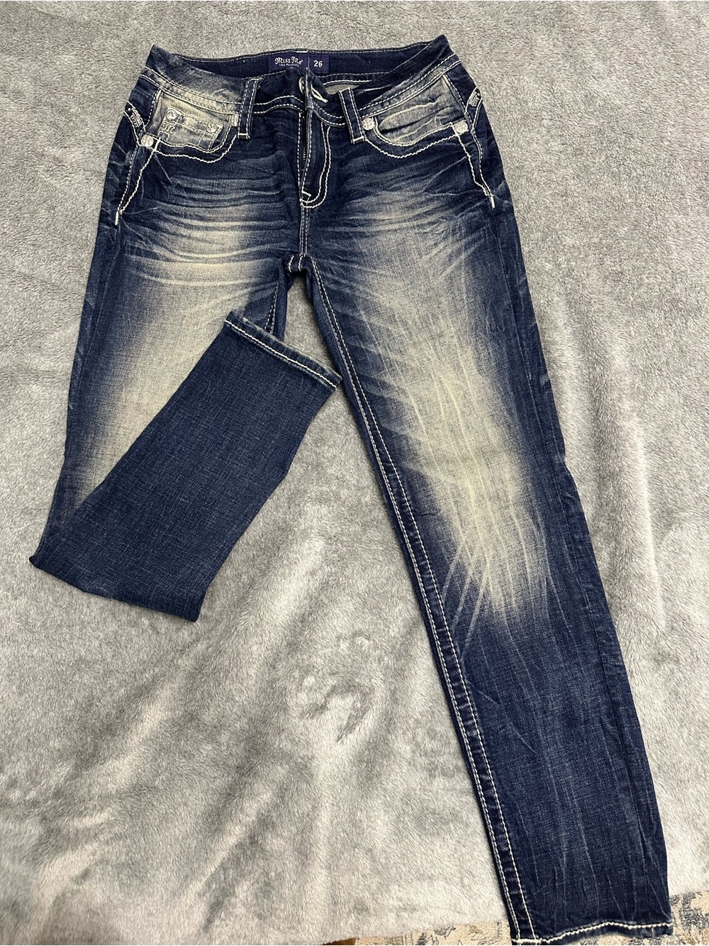 Miss Me Skinny Jeans in Dark Blue Faded Wash